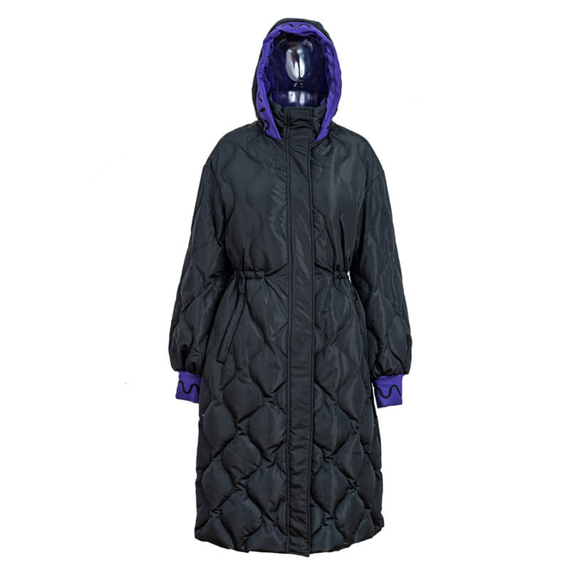Women's Black Long Thick Quilted Down Parka