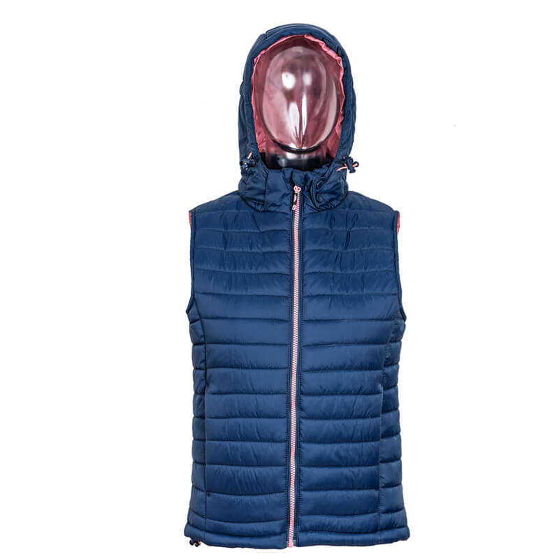 Women's Navy Hooded Quilted Padded Vest 